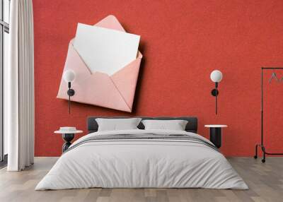 Blank white card with pink paper envelope template mockup Wall mural