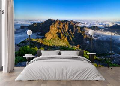 The highest peak of Madeira Pico Ruivo at sunset. Wall mural