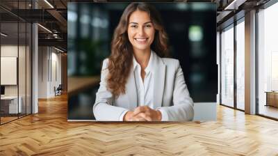 Happy mid aged business woman manager at office. Corporate leader, bank or insurance agent, lawyer, accountant, successful woman, leader manager looking at camera. Wall mural