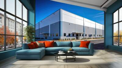 Realistic render of large logistic business transport warehouse dock station. Factory and transport house. Commercial office building.	 Wall mural