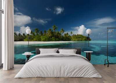 Island Paradise with Glowing Lagoons and Bird's Eye View Wall mural