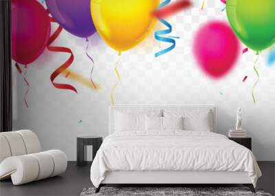 Birthday and celebration banner with colorful balloons and confetti  Wall mural