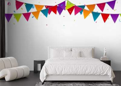 birthday bunting flags, with confetti, colorful bunting ,birthday banner, birthday background, birth Wall mural