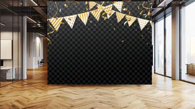 Celebration background with gold bunting flags and confetti	 Wall mural