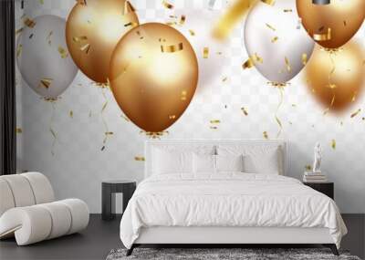 Celebration banner with gold confetti and balloons Wall mural