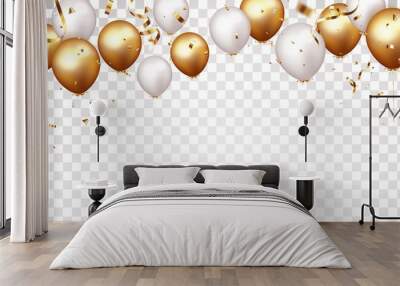 Celebration banner with gold confetti and balloons Wall mural