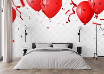 celebration banner with red balloon and confetti Wall mural