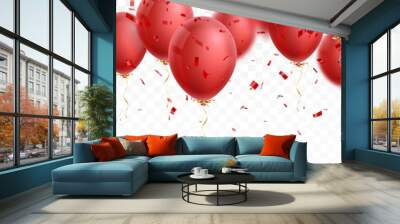 celebration banner with red balloon and confetti Wall mural