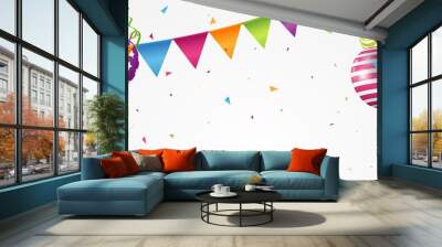 Colorful birthday balloon with colorful confetti Wall mural