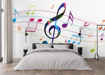 Colorful music notes background isolated on white Wall mural