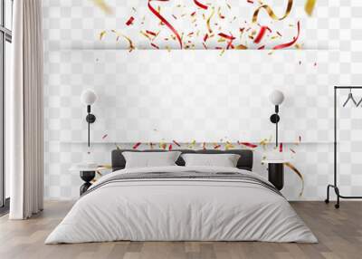 Gold and red confetti banner, isolated on transparent background Wall mural