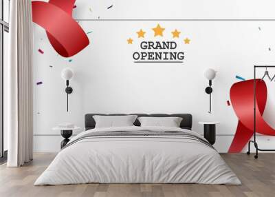 Grand opening card design with red ribbon and colorful confetti Wall mural