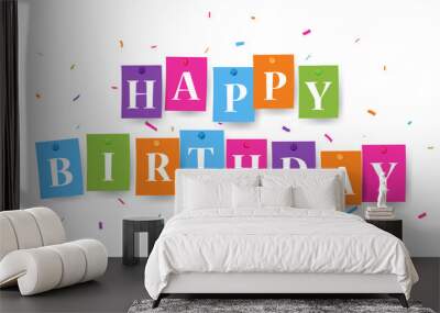 Happy birthday celebration design with colorful confetti  Wall mural