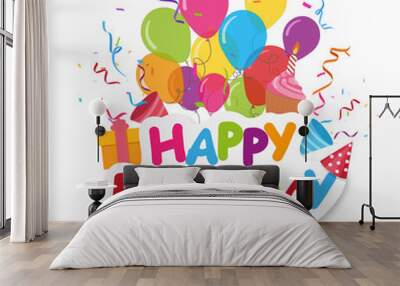 Happy birthday celebration design with colorful confetti Wall mural