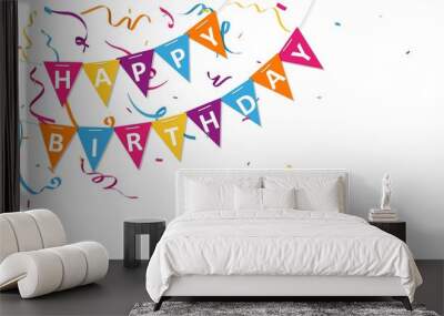 Happy birthday greeting card design with confetti Wall mural