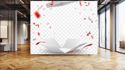 Open box with red confetti , isolated on transparent background Wall mural