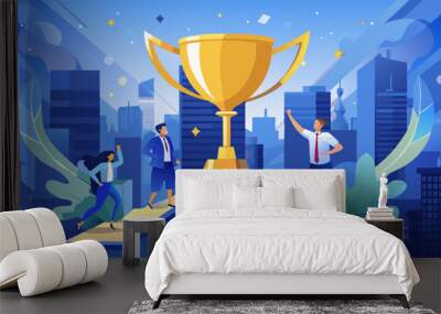 gold trophy cup with ribbon Wall mural