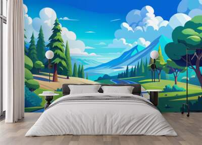 landscape with trees and clouds Wall mural