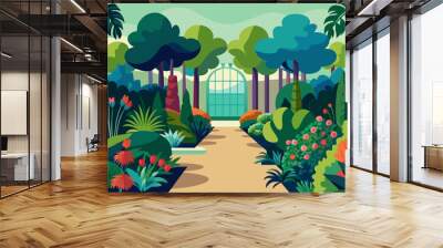 landscape with trees and flowers Wall mural