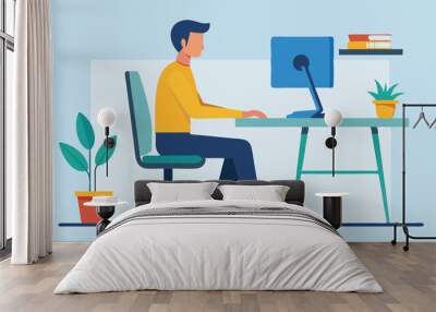 person working on computer Wall mural