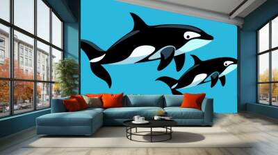 two dolphins in the water Vector Illustration  Wall mural