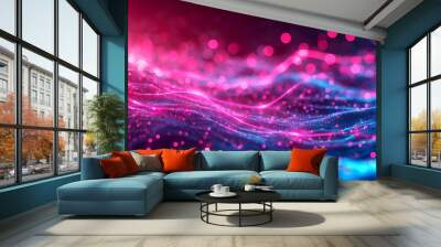 abstract background with pink blue glowing neon lines and bokeh lights. Data transfer concept Wall mural