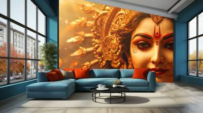 Happy Indian Religion Festival Maa Durga face, Durga, Pooja, Navratri Wall mural