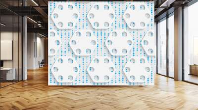 Seamless Hexagon and Circle Pattern. White and Blue Wrapping Bac Wall mural