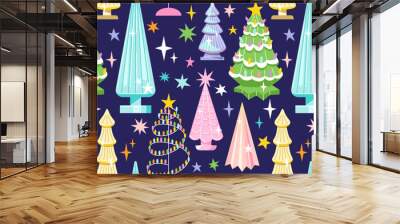 Seamless pattern with vintage glass Christmas tree lamps.
Trendy retro xmas background. Vector funky illustration. Wall mural