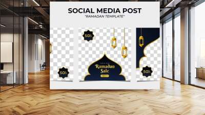 ramadan sale social media post banner promotion template. with black and dark blue gradient backgrou Wall mural