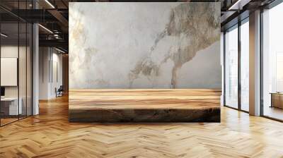 Empty wood table top on a marble wall background with soft lighting Wall mural