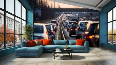 A highway congested with prolonged traffic jam caused by high traffic intensity Wall mural