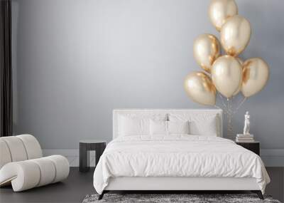 Frame poster mockup with gold balloons, air ballon 3d rendering Wall mural