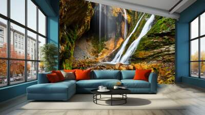 Rehbach waterfall (near Schattwald, Tyrol, Austria) with lots of water after heavy rains in autumn Wall mural