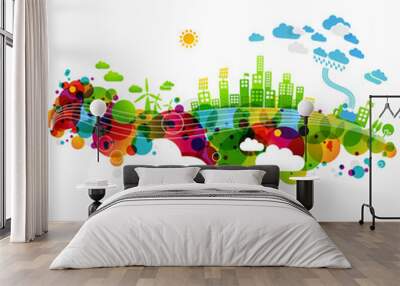 rainbow ecotown - modern abstract ecology town illustration Wall mural