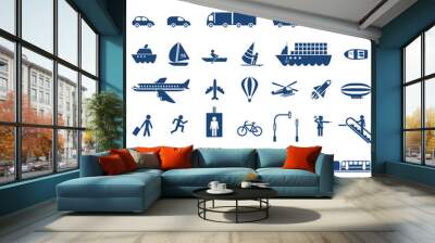 Transportation icons set - cars, ships, planes, trains Wall mural