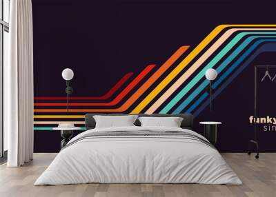 Abstract 1970's background design in futuristic retro style with colorful lines. Vector illustration. Wall mural