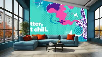 Abstract colorful background with saxophone, splashes and slogan. Vector illustraton. Wall mural