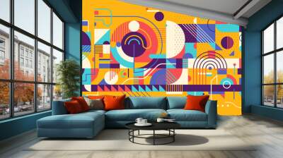 Abstract geometric background design in colorful retro style. Vector illustration. Wall mural