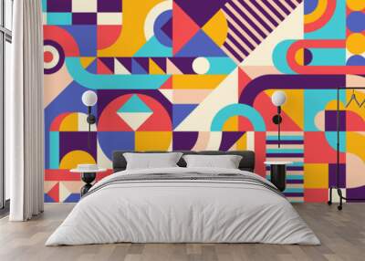 Abstract geometric pattern design in retro style. Vector illustration. Wall mural