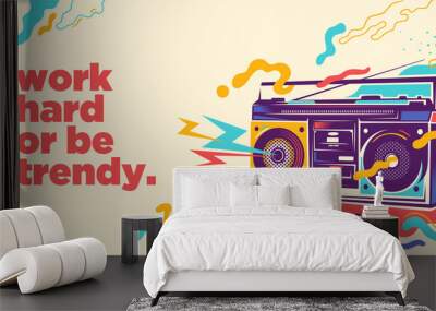 Abstract lifestyle graffiti design with retro radio and slogan. Vector illustration. Wall mural