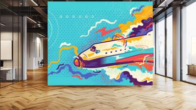 Abstract lifestyle graffiti design with space shuttle and colorful splashing shapes. Vector illustration. Wall mural