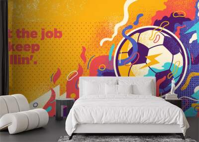 Colorful football ball banner design in abstract style with ball and various splashing shapes. Vector illustration. Wall mural