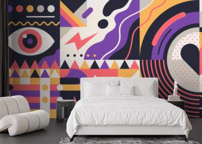 Colorful psychedelic pattern design in abstract geometric style. Vector illustration. Wall mural