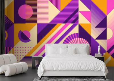 Geometric pattern design in retro style made of colorful geometric shapes. Vector illustration. Wall mural