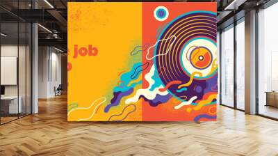 party banner design in abstract style with turntable and colorful splashing shapes. vector illustrat Wall mural