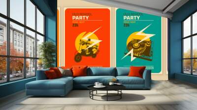 Set of party posters in retro style. Vector illustration. Wall mural