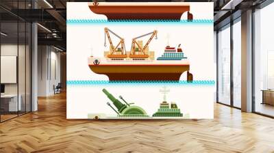 Set of various giant ships in cartoon style. Vector illustration. Wall mural