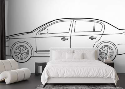 car line drawing. sedan transportation vehicle. outline side view. website icon. template for car br Wall mural