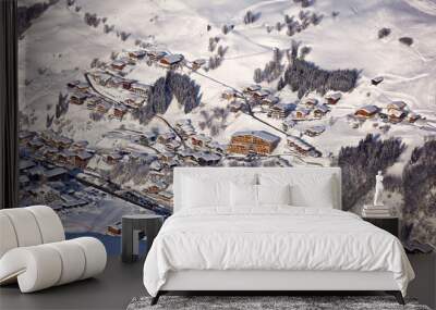 Ski resort Saalbach-Hinterglemm Leogang Fieberbrunn (Austria), aerial view Wall mural